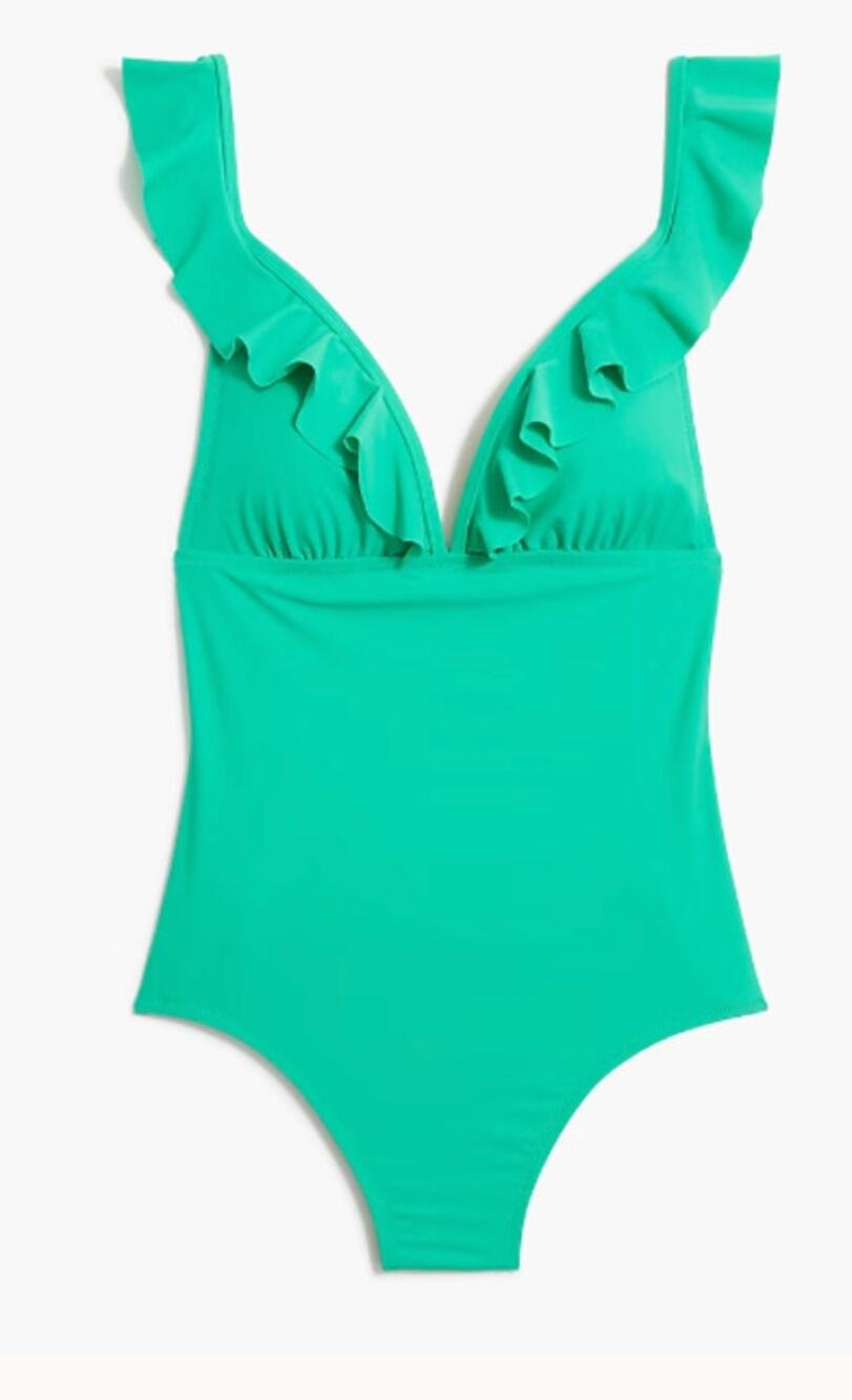 J.Crew Ruffle-shoulder V-neck one-piece swimsuit Bright Seafoam Large